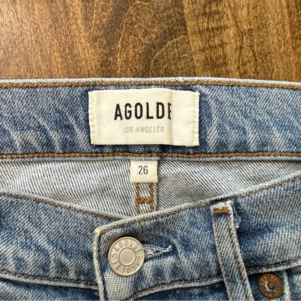 Agolde Riley High Rise Straight Crop Distressed Jeans - Picture 6 of 13